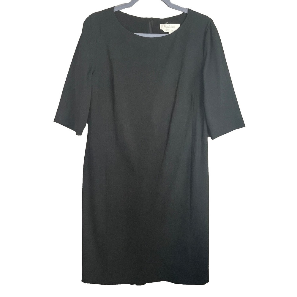 Max Mara Dress Womens 14 Black Shift 3/4 sleeve quiet luxury capsule wardrobe
